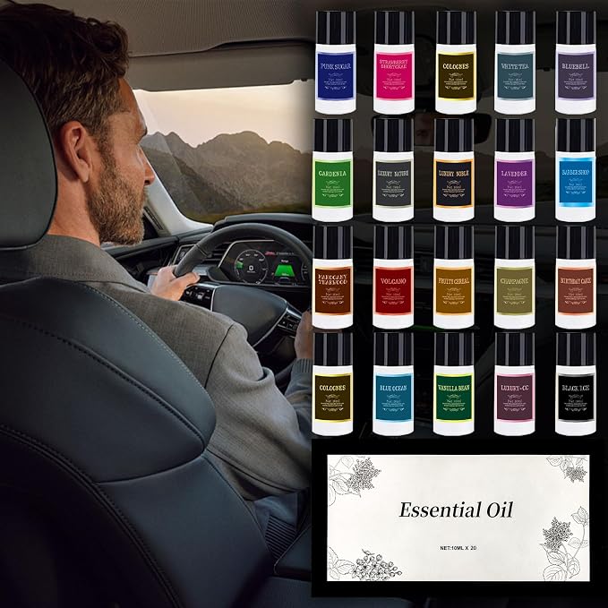 Car Air Freshener Refill Cologne Aromatherapy Oil 20 PCS, Essential Oils Mixed Fragrance Set for Car Diffusers (No Diffuser
