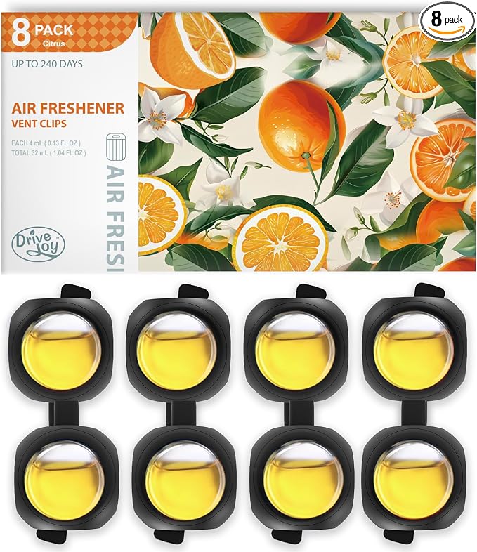 Car Air Freshener Vent Clips, 8 Pack, Provides Long-Lasting Scent, Up to 240 Days, Odor Eliminator (Citrus), product image
