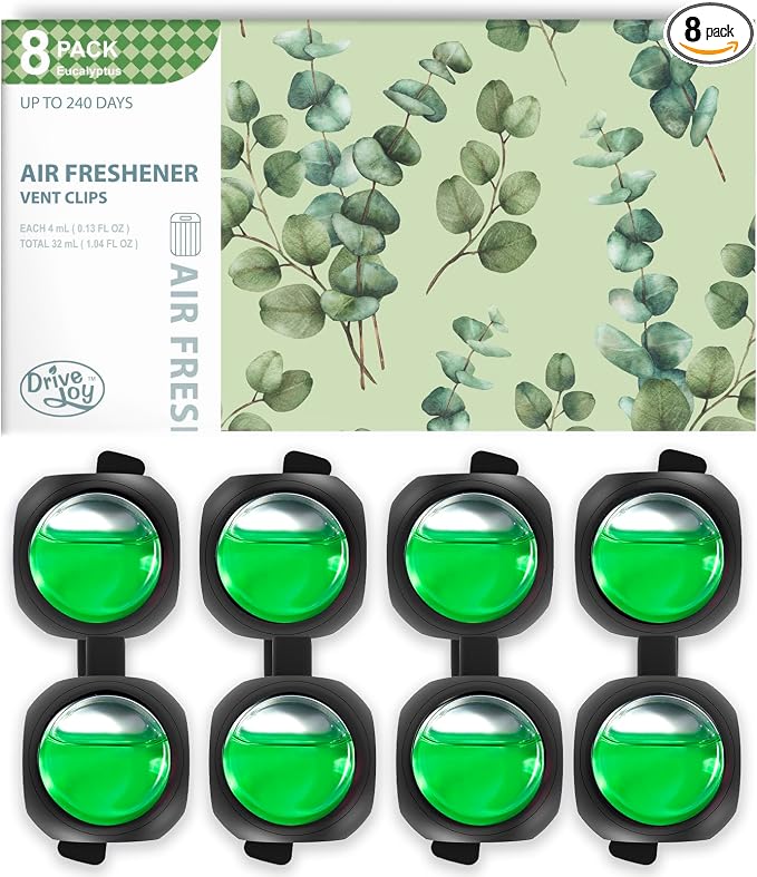 Car Air Freshener Vent Clips, 8 Pack, Provides Long-Lasting Scent, Up to 240 Days, Odor Eliminator (Eucalyptus), product