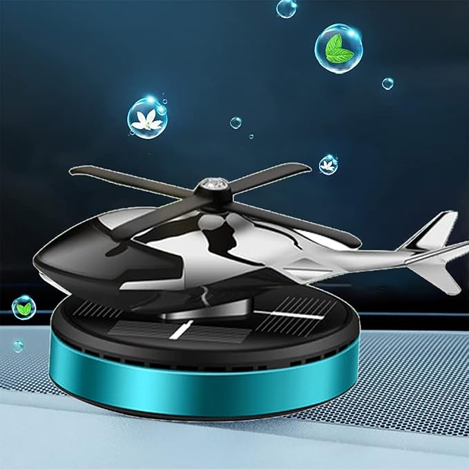Car Air Fresheners,Al Alloy Solar Powered Rotating Incense Helicopter Diffuser, Home and Car Décor Accessories (Blue)