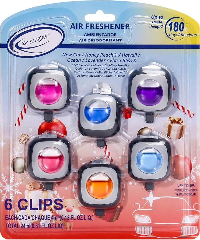 Car Air Fresheners Clip 6 Ct, Variety Pack Vent Clips, 4ml Each, Long Lasting Up to 180 Days Refresher Odor Eliminator