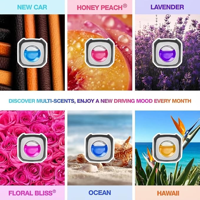 Car Air Fresheners Clip 6 Ct, Variety Pack Vent Clips, 4ml Each, Long Lasting Up to 180 Days Refresher Odor Eliminator