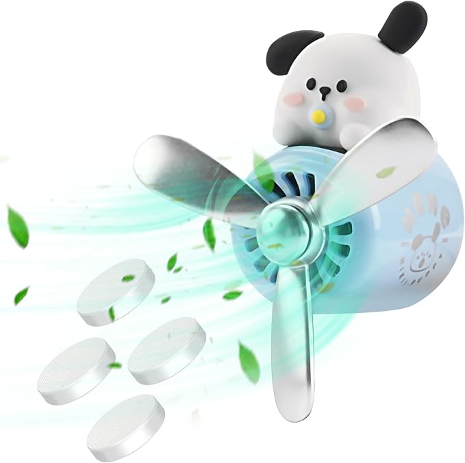 Car Air Fresheners Cute Cartoon White Puppy Pilot Car Diffuser Rotating Propeller Automotive Air Outlet Fan Creative Car