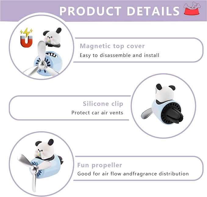 Car Air Fresheners Cute Cartoon White Puppy Pilot Car Diffuser Rotating Propeller Automotive Air Outlet Fan Creative Car