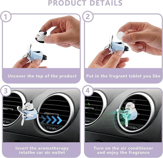 Car Air Fresheners Cute Cartoon White Puppy Pilot Car Diffuser Rotating Propeller Automotive Air Outlet Fan Creative Car