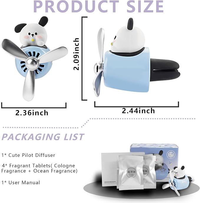 Car Air Fresheners Cute Cartoon White Puppy Pilot Car Diffuser Rotating Propeller Automotive Air Outlet Fan Creative Car