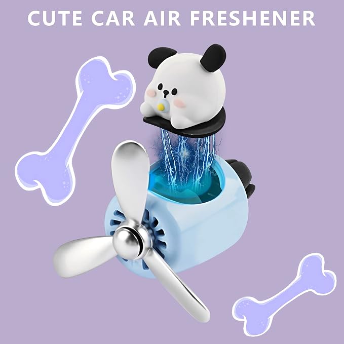 Car Air Fresheners Cute Cartoon White Puppy Pilot Car Diffuser Rotating Propeller Automotive Air Outlet Fan Creative Car