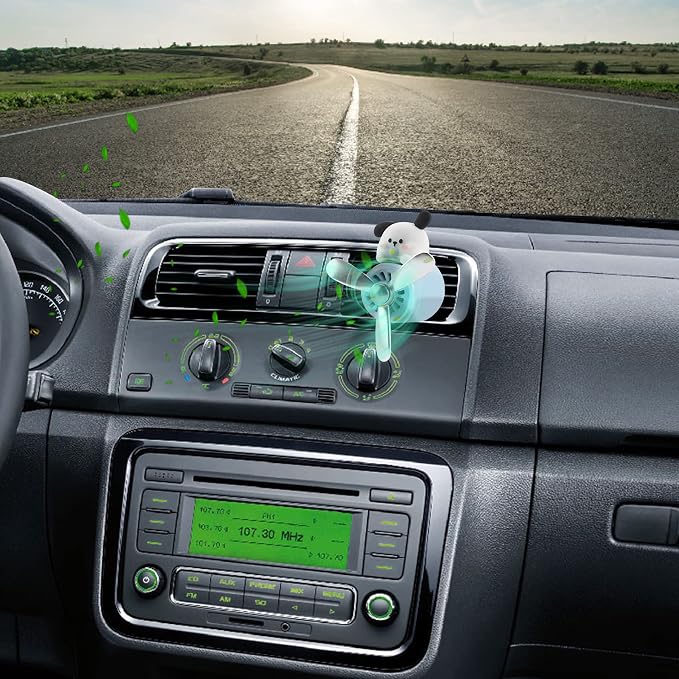Car Air Fresheners Cute Cartoon White Puppy Pilot Car Diffuser Rotating Propeller Automotive Air Outlet Fan Creative Car