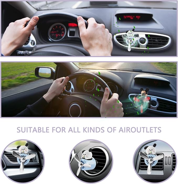 Car Air Fresheners Cute Cartoon White Puppy Pilot Car Diffuser Rotating Propeller Automotive Air Outlet Fan Creative Car