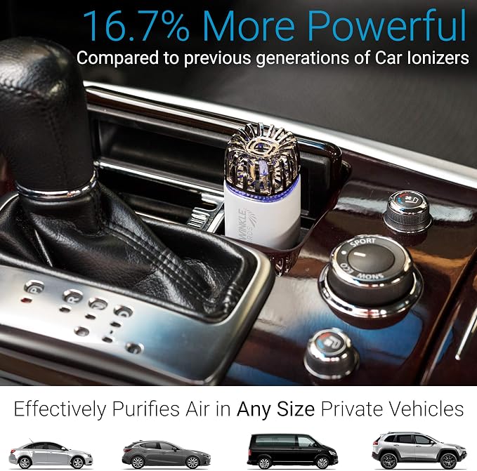 Car Air Purifier Ionizer - 12V Plug-in Ionic Anti-Microbial Car Deodorizer with Dual USB Charger - Smoke Smell, Pet and Food