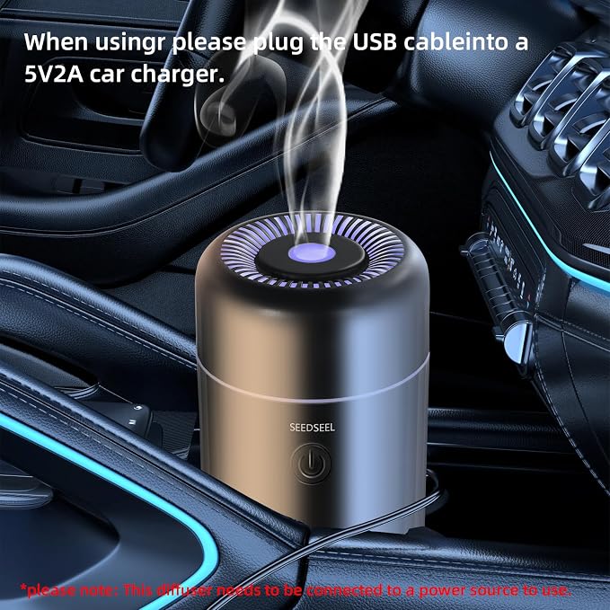 Car Aromatherapy Diffusers for Essential Oils,Mini USB Air Scent Small Humidifier with 7-LED Color Changing for Car Room Home