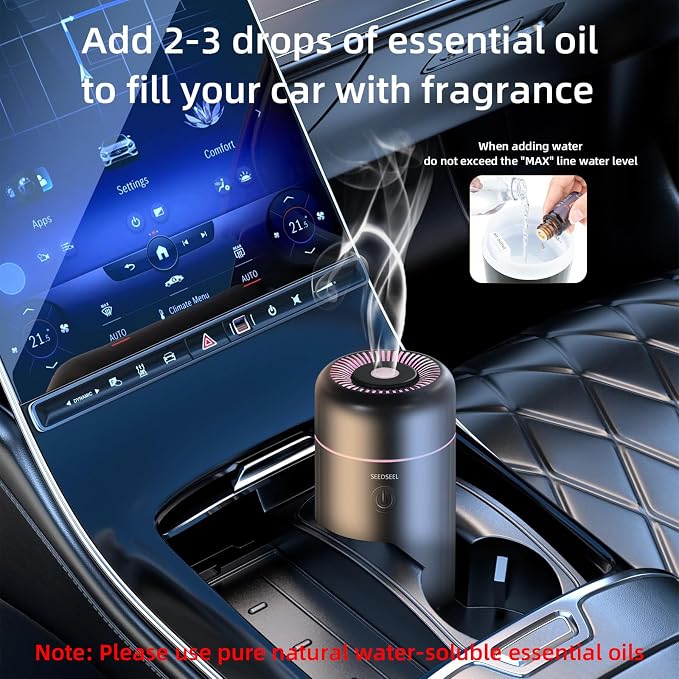 Car Aromatherapy Diffusers for Essential Oils,Mini USB Air Scent Small Humidifier with 7-LED Color Changing for Car Room Home