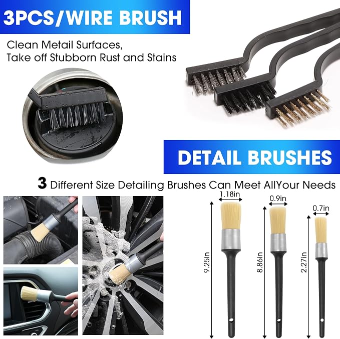 Car Cleaning Kit, 17PCS Car Interior Detailing Kit with Gray High Power Handheld Vacuum, Detailing Brush Set, Windshield