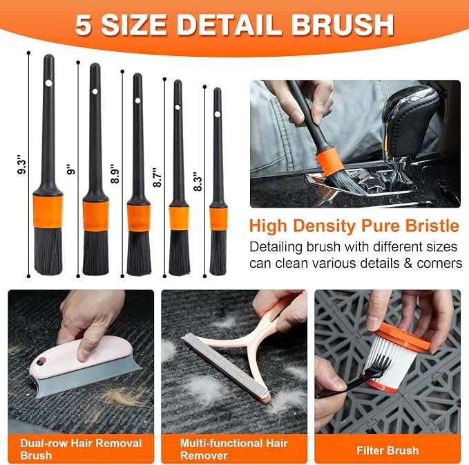 Car Cleaning Kit 19Pcs, Car Interior Detailing Kit with 12000PA High Power Handheld 12V Corded Vacuum, Detailing, alternate