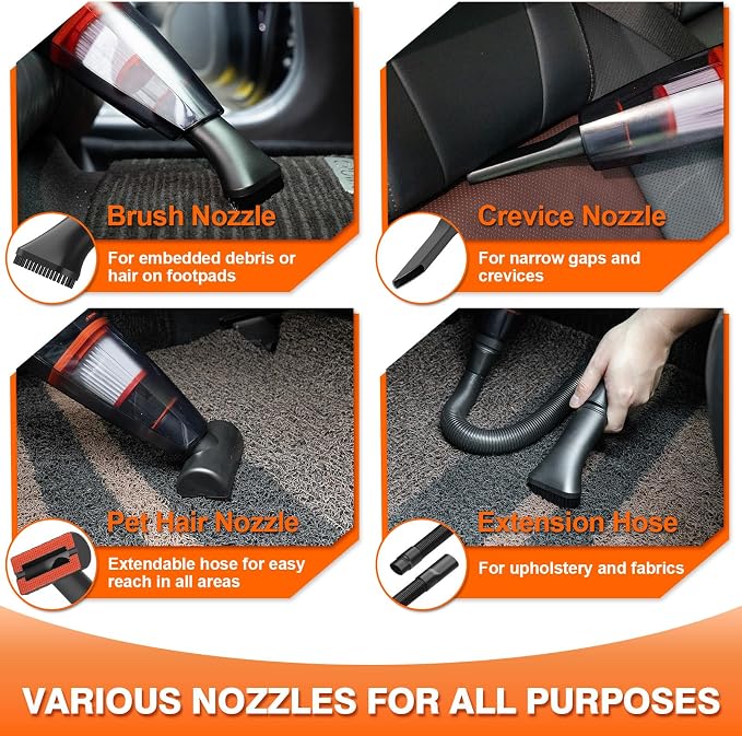 Car Cleaning Kit 19Pcs, Car Interior Detailing Kit with 12000PA High Power Handheld 12V Corded Vacuum, Detailing, alternate