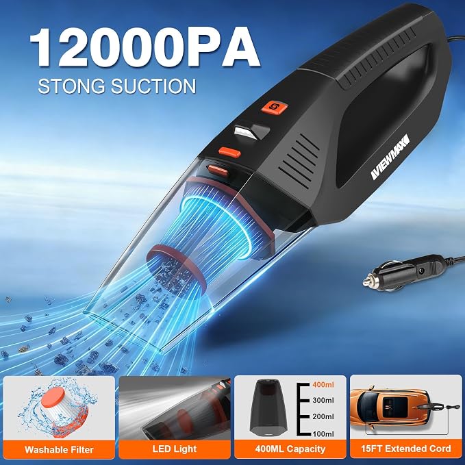 Car Cleaning Kit 19Pcs, Car Interior Detailing Kit with 12000PA High Power Handheld 12V Corded Vacuum, Detailing, alternate