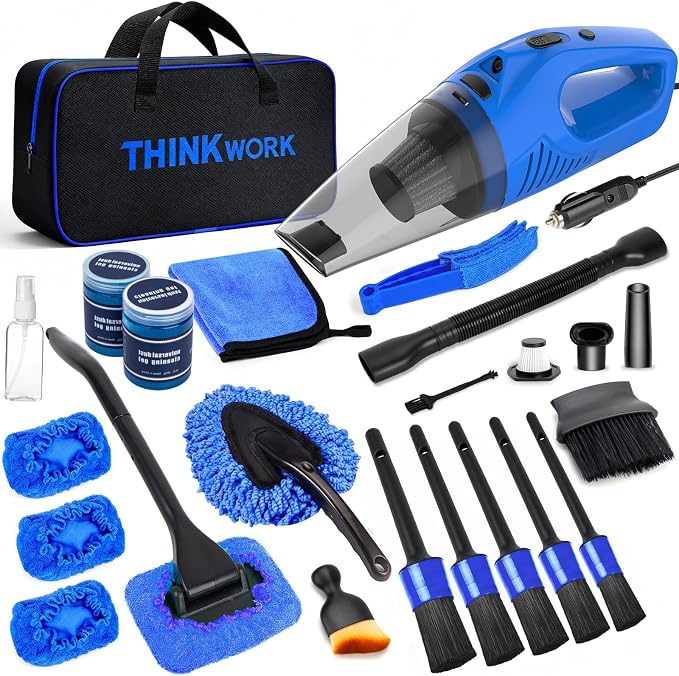 Car Cleaning Kit Car Detailing Kit,Car Cleaning Kit Interior Cleaner with High Power Blue Handheld Vacuum Cleaner,Brush