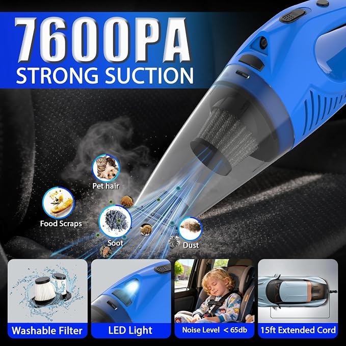 Car Cleaning Kit Car Detailing Kit,Car Cleaning Kit Interior Cleaner with High Power Blue Handheld Vacuum Cleaner,Brush