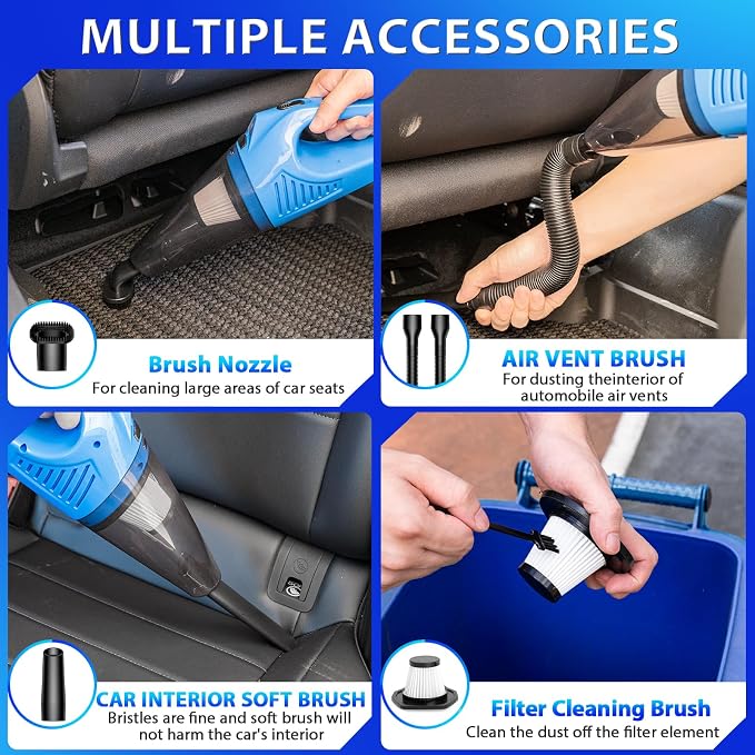 Car Cleaning Kit Car Detailing Kit,Car Cleaning Kit Interior Cleaner with High Power Blue Handheld Vacuum Cleaner,Brush