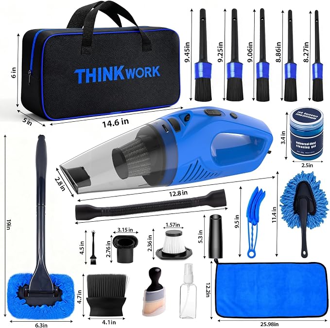 Car Cleaning Kit Car Detailing Kit,Car Cleaning Kit Interior Cleaner with High Power Blue Handheld Vacuum Cleaner,Brush