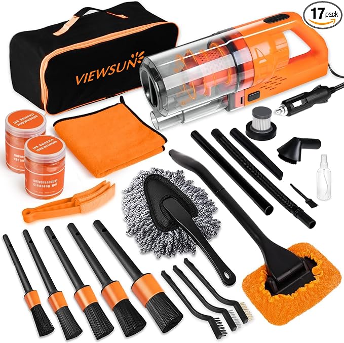 Car Cleaning Kit, Orange 17pcs Car Interior Detailing Kit with High Power Handheld Vacuum, Detailing Brush Set, product image