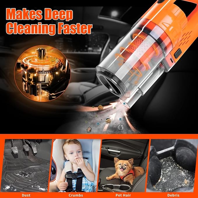 Car Cleaning Kit, Orange 17pcs Car Interior Detailing Kit with High Power Handheld Vacuum, Detailing Brush Set, alternate