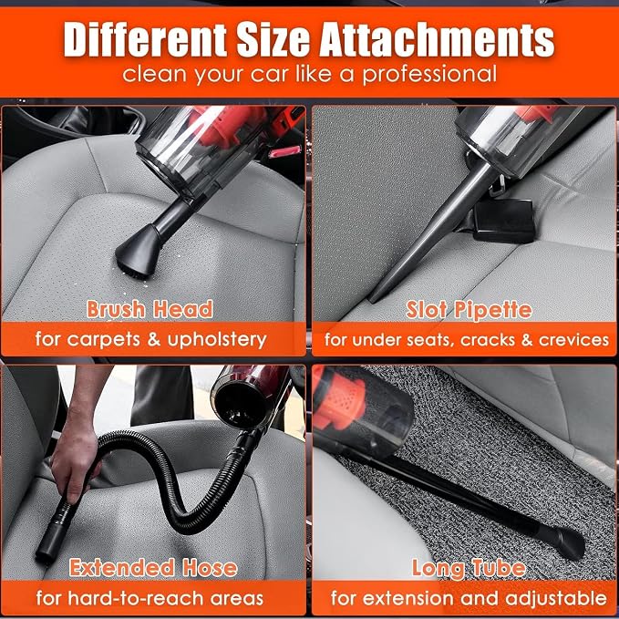 Car Cleaning Kit, Orange 17pcs Car Interior Detailing Kit with High Power Handheld Vacuum, Detailing Brush Set, alternate