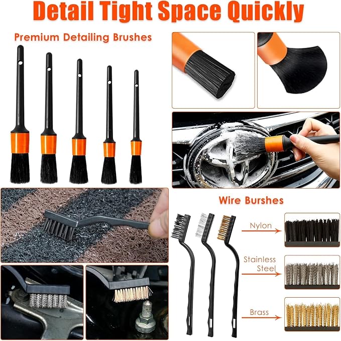 Car Cleaning Kit, Orange 17pcs Car Interior Detailing Kit with High Power Handheld Vacuum, Detailing Brush Set, alternate