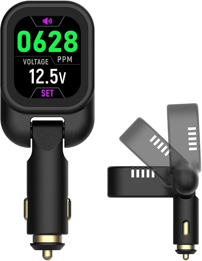 Car CO2 Monitor, Plug-in, No Battery Needed, Real-Time 10s Sampling, Rotatable Color Screen, Beep Alarm for High CO2, Fits