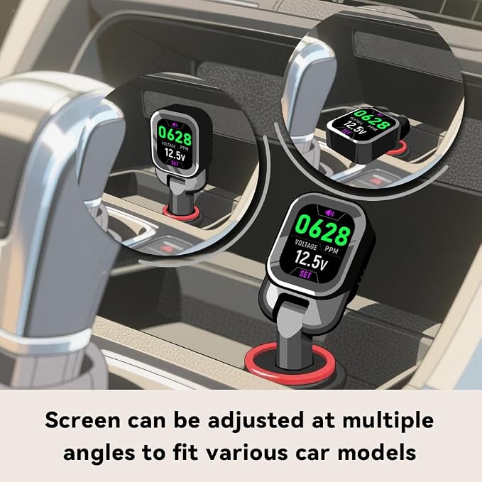Car CO2 Monitor, Plug-in, No Battery Needed, Real-Time 10s Sampling, Rotatable Color Screen, Beep Alarm for High CO2, Fits