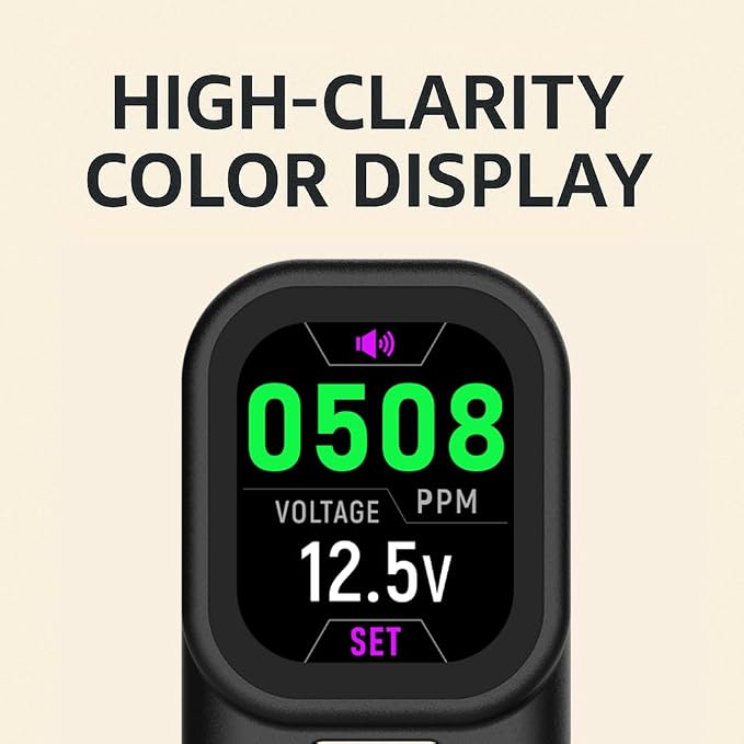 Car CO2 Monitor, Plug-in, No Battery Needed, Real-Time 10s Sampling, Rotatable Color Screen, Beep Alarm for High CO2, Fits