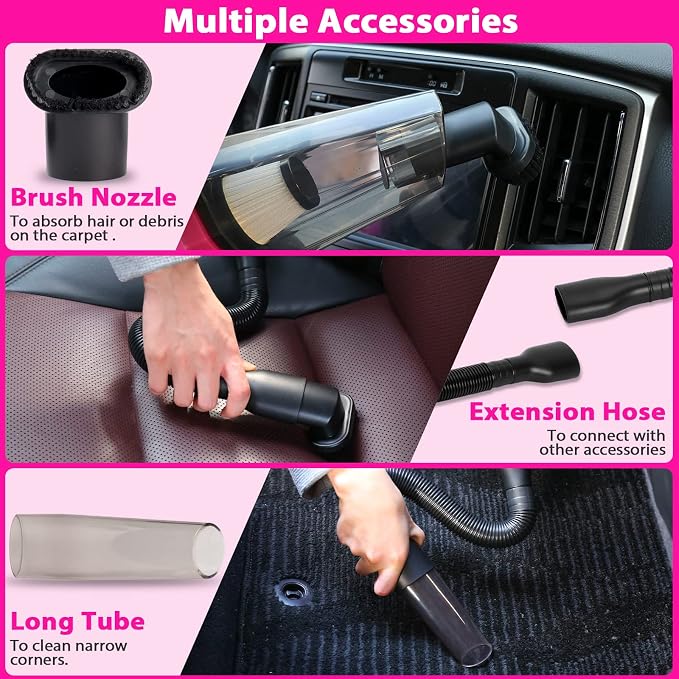 Car Detailing Kit Interior Cleaner, Car Cleaning Kit with 8000PA Cordless Pink Handheld Vacuum Cleaner, alternate product