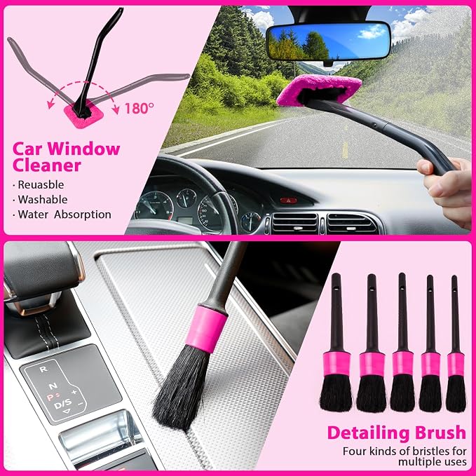 Car Detailing Kit Interior Cleaner, Car Cleaning Kit with 8000PA Cordless Pink Handheld Vacuum Cleaner, alternate product