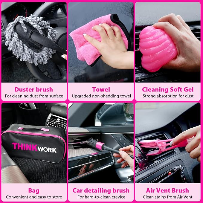 Car Detailing Kit Interior Cleaner, Car Cleaning Kit with 8000PA Cordless Pink Handheld Vacuum Cleaner, alternate product