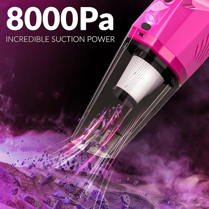 Car Detailing Kit Interior Cleaner, Car Cleaning Kit with 8000PA Cordless Pink Handheld Vacuum Cleaner, alternate product