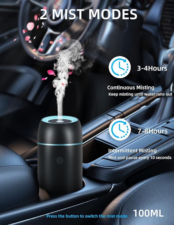 Car Diffuser for Essential Oils Portable Mini Ultrasonic Mist Humidifier 100ml USB Aromatherapy Diffuser Freshener with