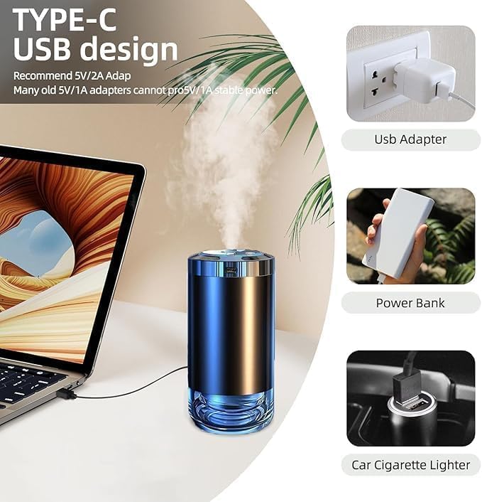 Car Essential Oil Diffuser, Mini USB Air Humidifier, LED Light, for Vehicle Home Office, alternate product view 5