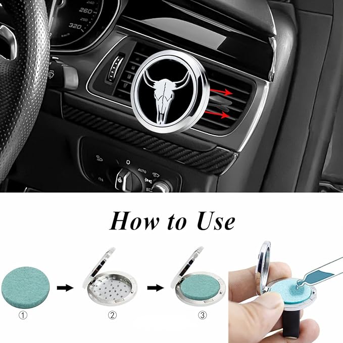Car Essential Oil Diffuser Vent Clip Car Aromatherapy Christmas Car Accessories with 10 Refill Pads(Bull Skull), alternate