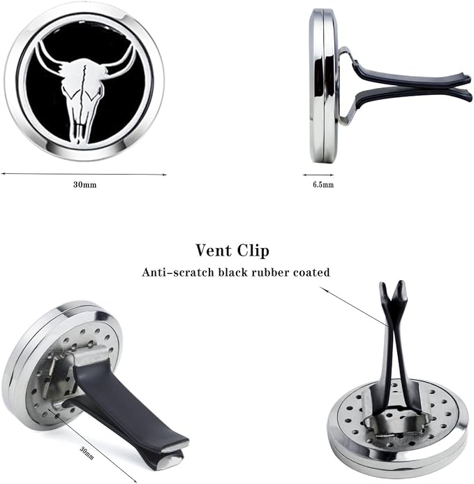 Car Essential Oil Diffuser Vent Clip Car Aromatherapy Christmas Car Accessories with 10 Refill Pads(Bull Skull), alternate