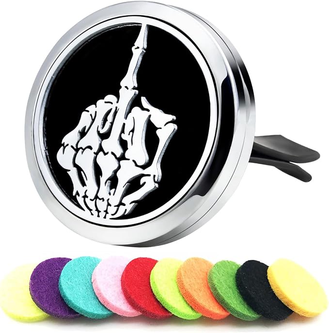 Car Essential Oil Diffuser Vent Clips Christma Locket with Vent Clip 10 Felt Pads Car Accessories(Skull Finger), product