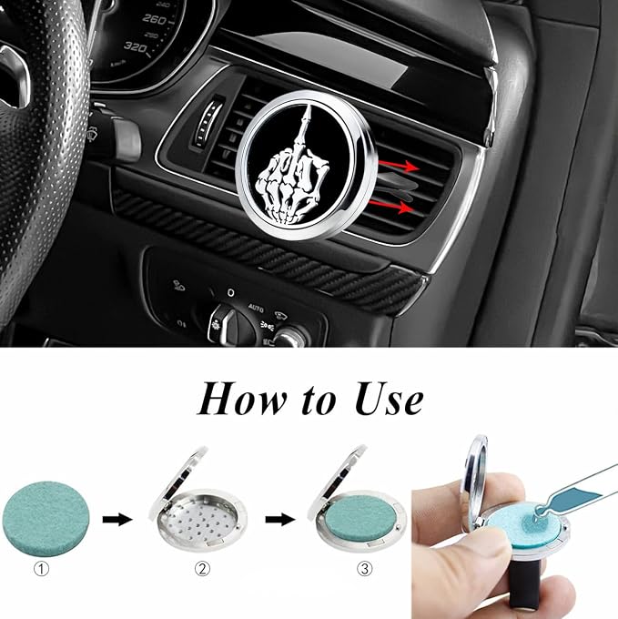 Car Essential Oil Diffuser Vent Clips Christma Locket with Vent Clip 10 Felt Pads Car Accessories(Skull Finger), alternate