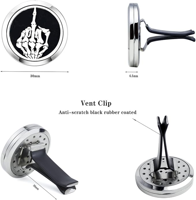 Car Essential Oil Diffuser Vent Clips Christma Locket with Vent Clip 10 Felt Pads Car Accessories(Skull Finger), alternate
