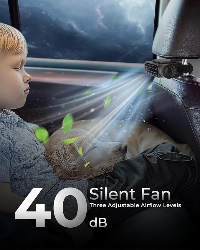 Car Fan for Driver and Passenger's Seat - Mini Portable USB Backseat Cooling Fan Kids Baby Quiet headrest Neck Fan