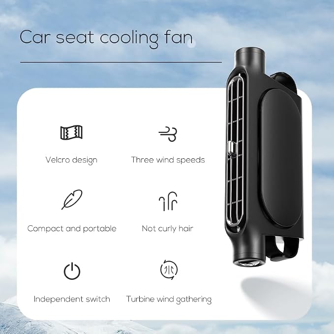 Car Fan for Driver and Passenger's Seat - Mini Portable USB Backseat Cooling Fan Kids Baby Quiet headrest Neck Fan