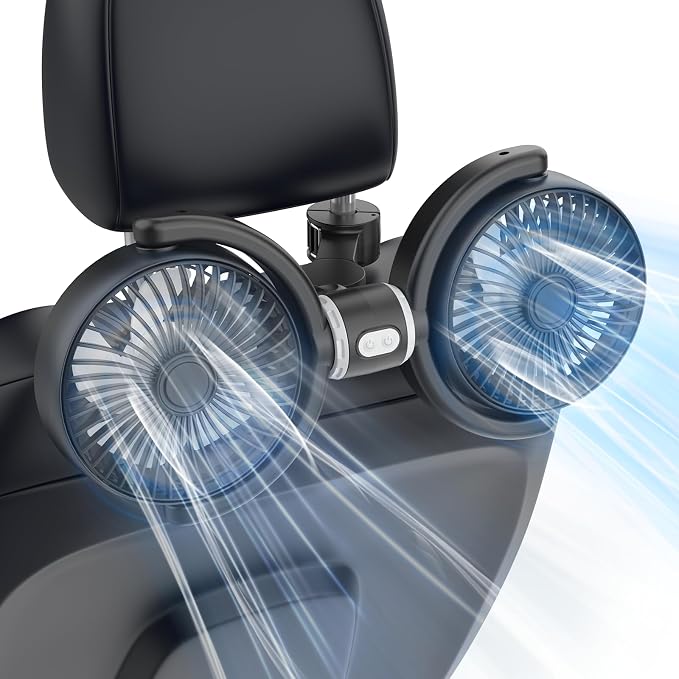 Car Fan USB Powered for Baby: Dual Car Cooling Fans for Backseat 3 Speed Separate Controlled Quiet Brushless Motor 360°