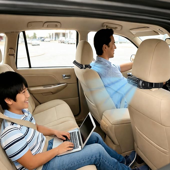 Car Fan with 4000mAh Battery, Portable Car Air Conditioner for Front or Back Seat Cooling, Easy Install Car Seat Fan for