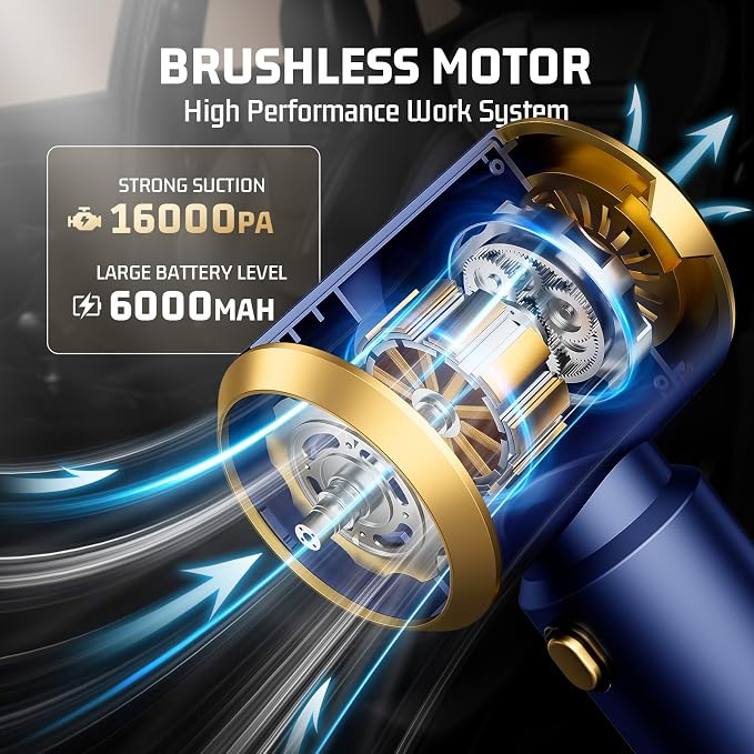 Car Handheld Vacuum Cordless: Car Vacuum Cleaner with 16000Pa Ultra-Strong Suction, Brushless Motor & HEPA Filter, alternate