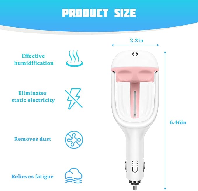 Car Mini Humidifier, Auto Shut-Off 180-Degree Rotation Small Vehicle Purifier Diffuser for Travel, alternate product view 2