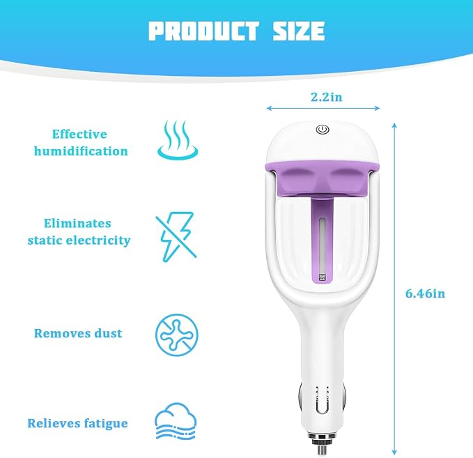 Car Mini Humidifier, Auto Shut-Off 180-Degree Rotation Small Vehicle Purifier Diffuser for Travel, alternate product view 2