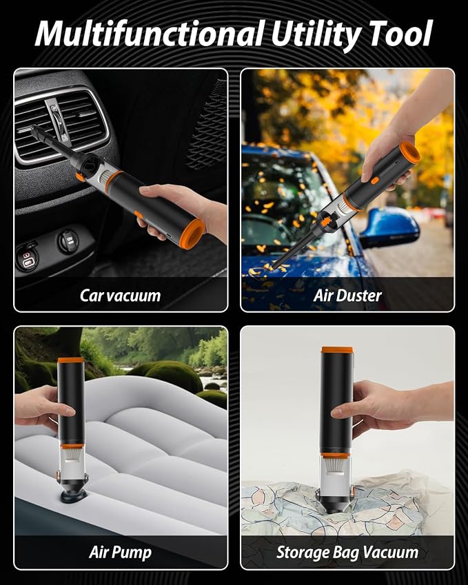 Car Vacuum 19000Pa Powerful Suction, Cordless Handheld Vacuum Cleaner & Air Duster, Portable Hand Held Mini Vacuum